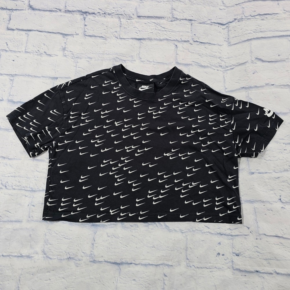 Nike Cropped T-Shirt Womens Small Black All Over Swoosh AR6344-010 Sportswear